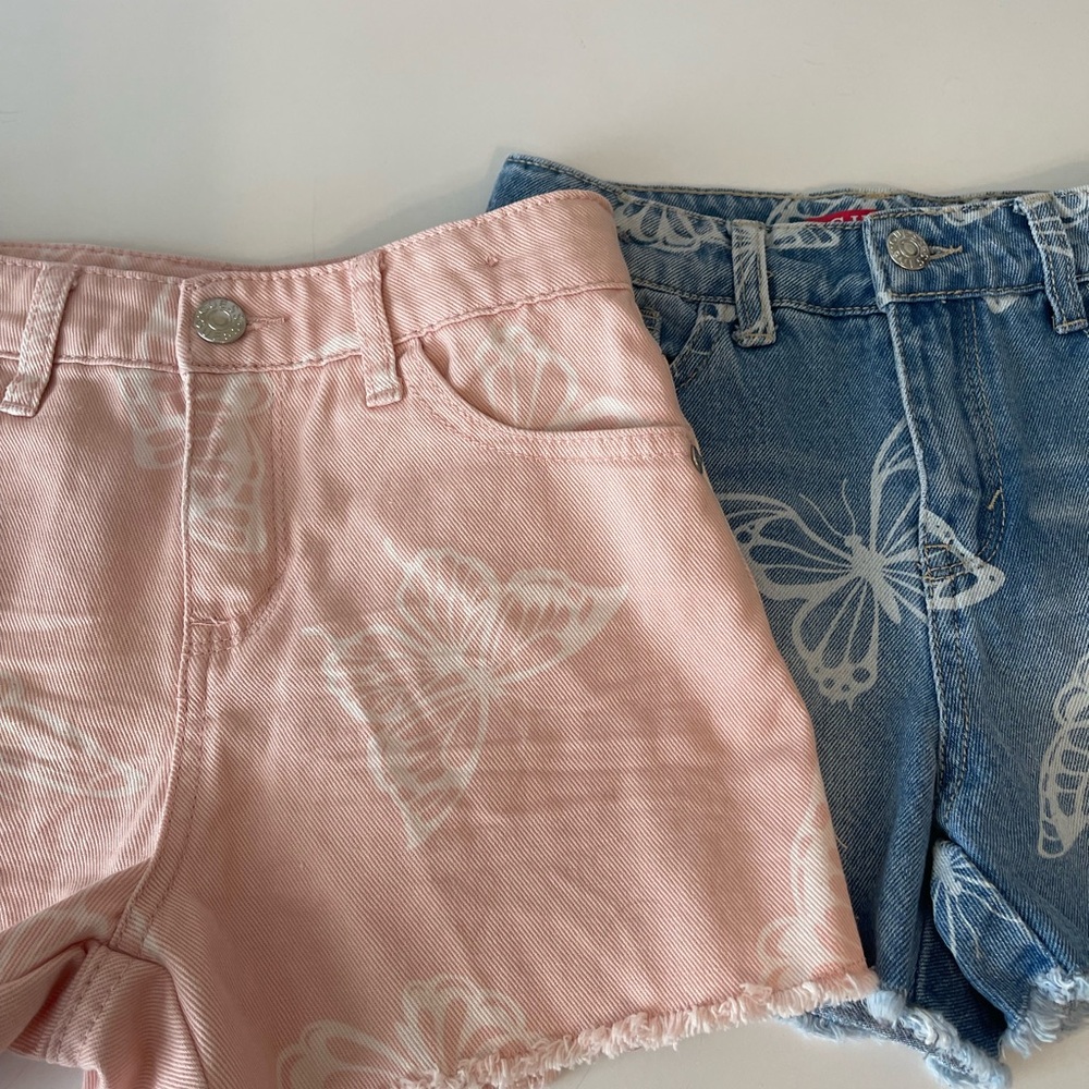 Girl’s Guess Pink & Blue Jean Denim Shorts Size 7 & 8 EUC - Picture 2 of 4